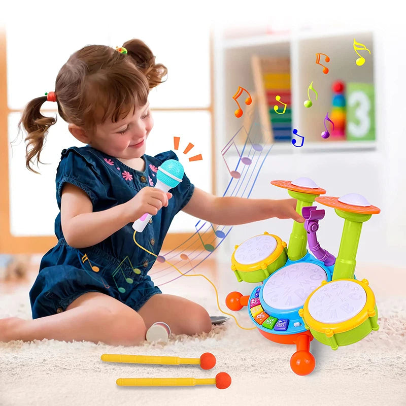 Kids Drum Set for Toddlers 1-3 – Musical Baby Educational Instruments, Includes Microphone, Learning Activities Toy, Perfect Gift for Girls