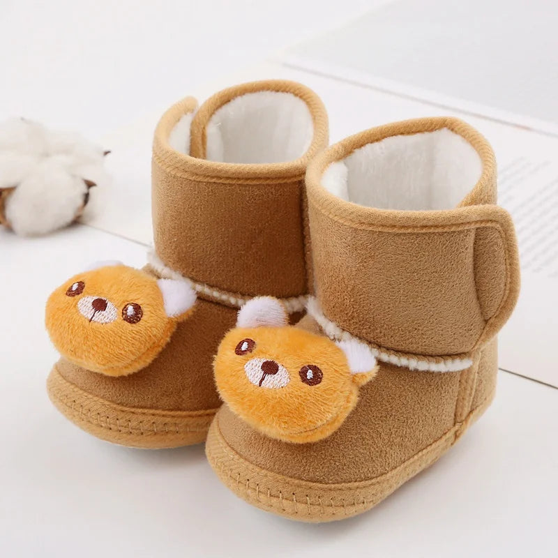 Winter Snow Baby Boots, Cute Bear Warm Fluff Balls, Indoor Soft Sole Infant Newborn Toddler Baby Shoes 0-18M
