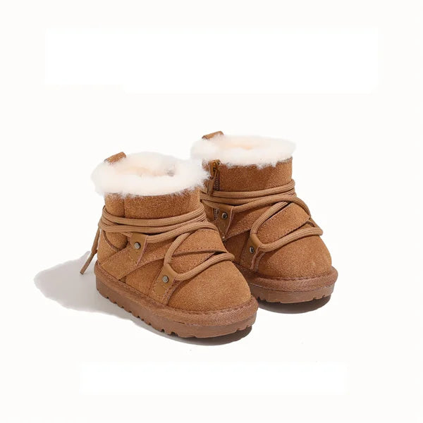 2024 New Winter Baby Snow Boots, Leather Warm Plush Infant Shoes, Soft Sole Boys Boots, Fashion Toddler Girls Boots (Size 16-25)