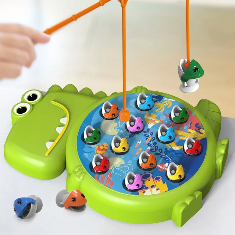 Dinosaur Magnetic Fishing Toys – Simple Play Rod Game, Montessori Educational Toy for Babies and Kids, Rotating Rod Gift
