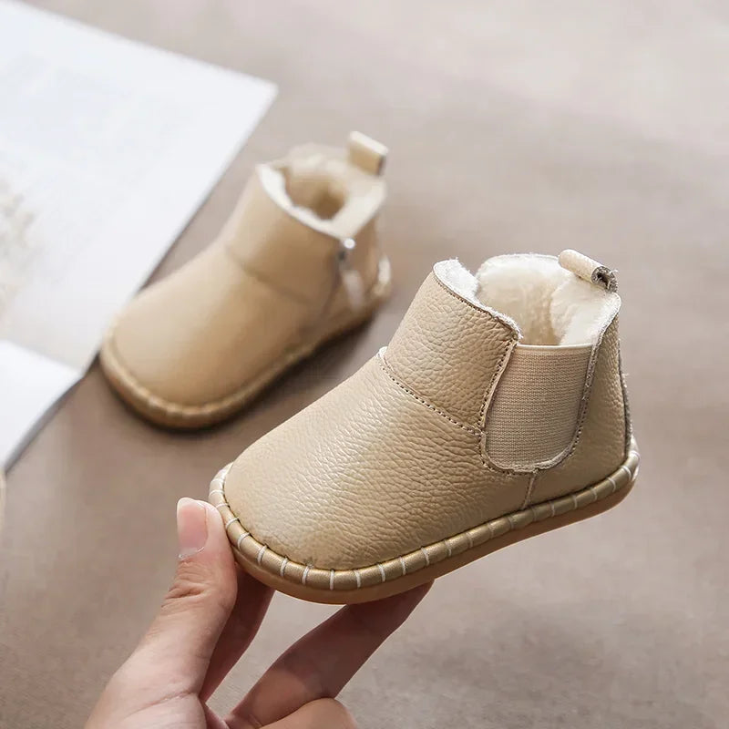 Autumn Winter Baby Girls Boys Genuine Leather Snow Boots Warm Plush Outdoor Infant Toddler Shoes Soft Bottom Kids Children Shoes
