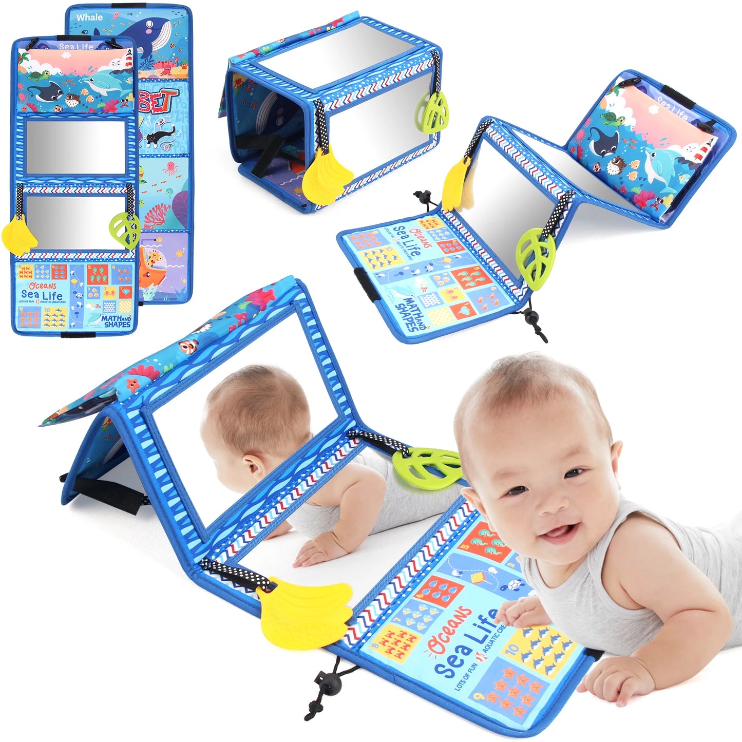 Baby Cloth Book with Distorting Mirror - Soft Cartoon Parent-Child Interactive Early Educational Montessori Toy for Children