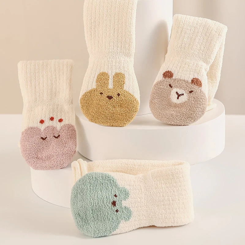 Winter Baby Knee-High Socks – Thick Warm Stockings with Cute Cartoon Design (Newborn & Toddler)