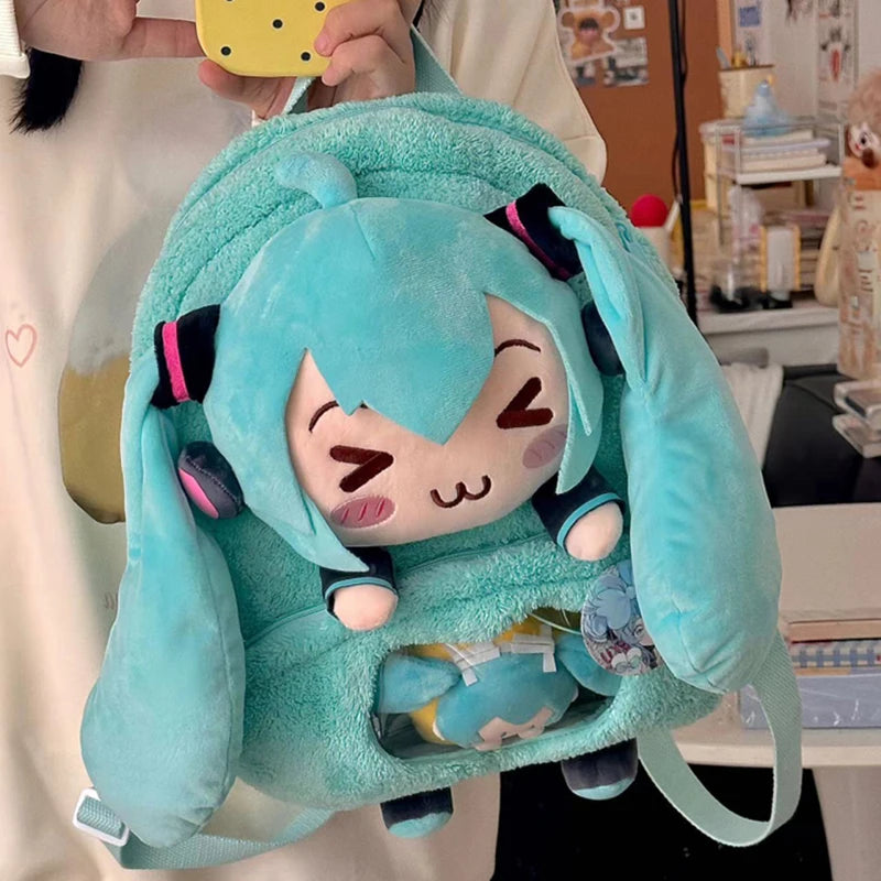 Hatsune Miku Embroidered Anime Plush Backpack – Sweet Cute Large Capacity Soft Storage Bag for Girls