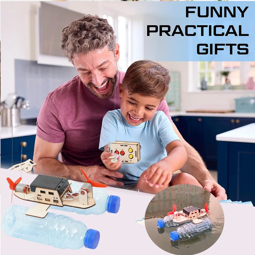 DIY Remote Control Wind Ship Model - Wooden Assembly Electric Wind-Powered Boat, STEM Science Experiment Kit for Kids