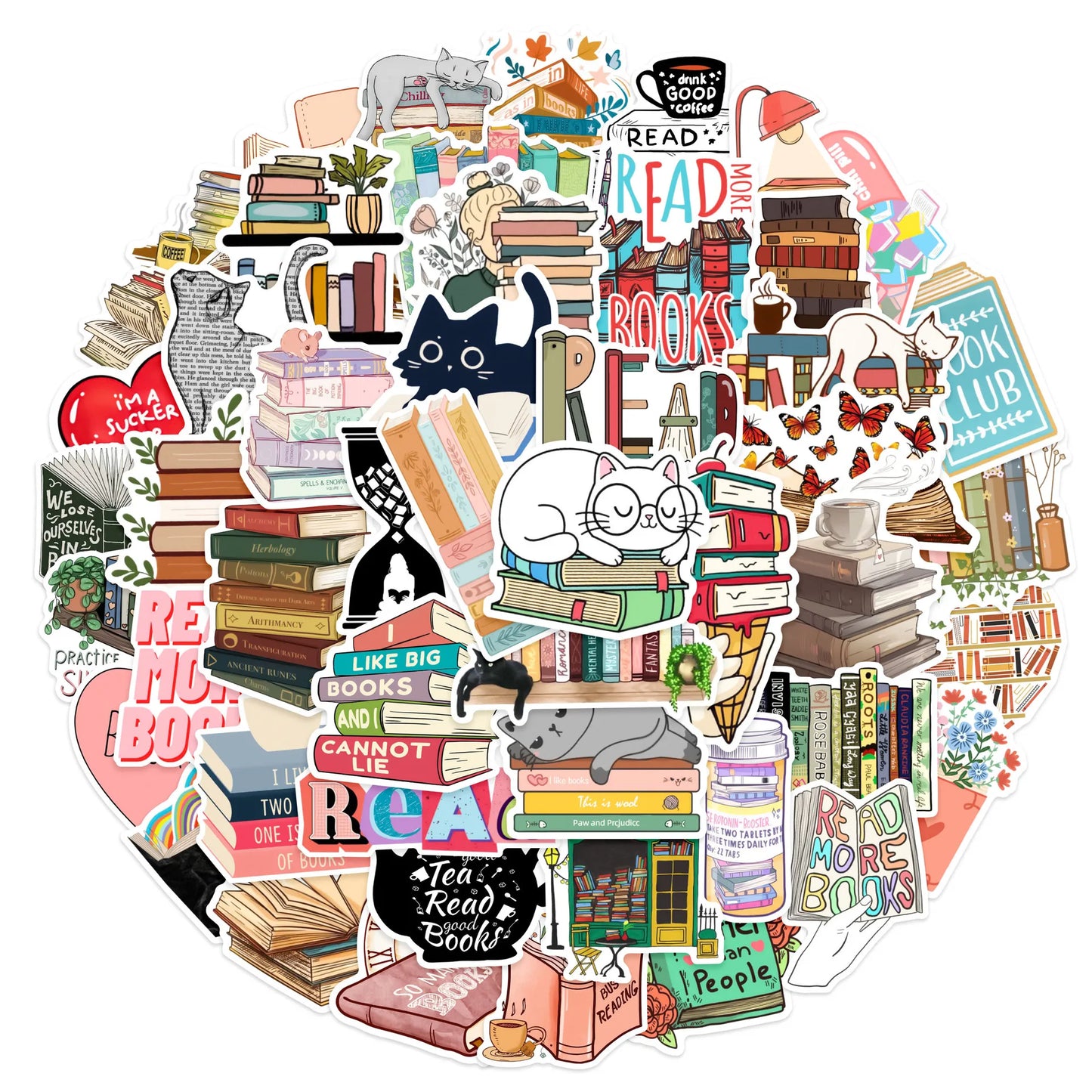 50pcs Diary Book Reading Stickers – Aesthetic DIY Stickers for Scrapbooks, Notebooks, Phones, Laptops, Guitars, and Luggage