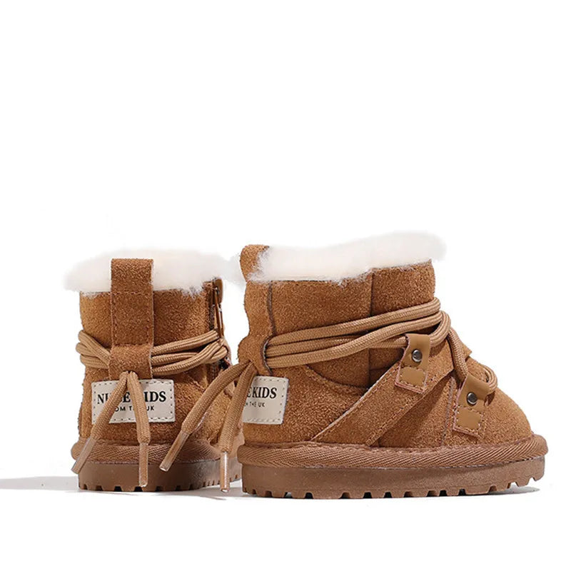 2024 New Winter Baby Snow Boots, Leather Warm Plush Infant Shoes, Soft Sole Boys Boots, Fashion Toddler Girls Boots (Size 16-25)