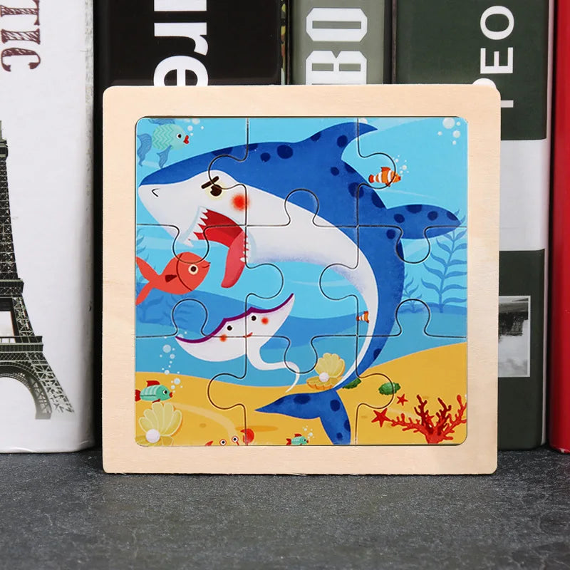 11x11cm (4.33x4.33in) Kids Wooden Puzzle – Cartoon Animal Traffic Tangram Educational Toy