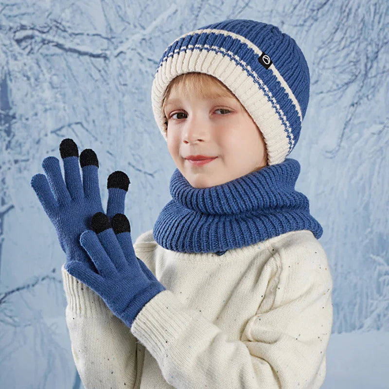 Kids’ Winter Hat, Scarf & Gloves Set – 3-Piece Fleece-Lined Beanie & Neck Warmer for Boys & Girls (Ages 4-10)