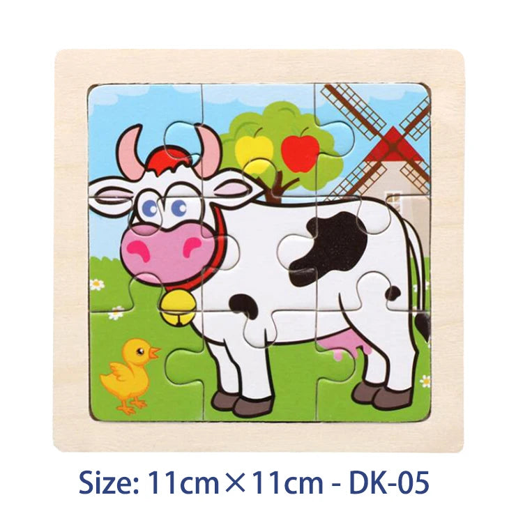 11cm (4.33in) Kids Wooden Jigsaw Puzzle – Cartoon Animal and Vehicle Montessori Educational Toy