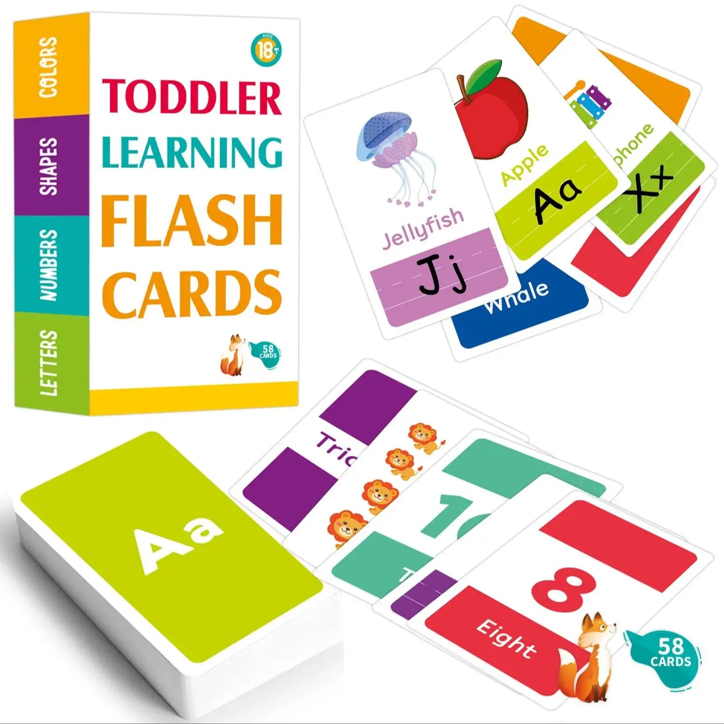 58PCS ABC Alphabet Flashcards - Montessori Early Education Toys, Shapes, Animals Learning Cards, Puzzles for Kids, Gift