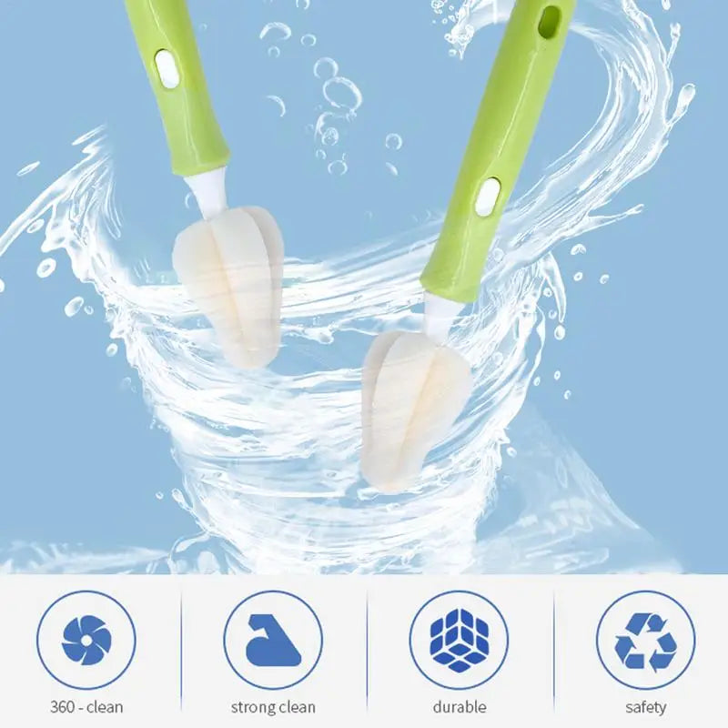 Sponge Brush Baby Nipple Milk Bottle Cup 360-Degree Cleaning Pacifier with 4 Replacement Sponge Heads for Special Cleaning