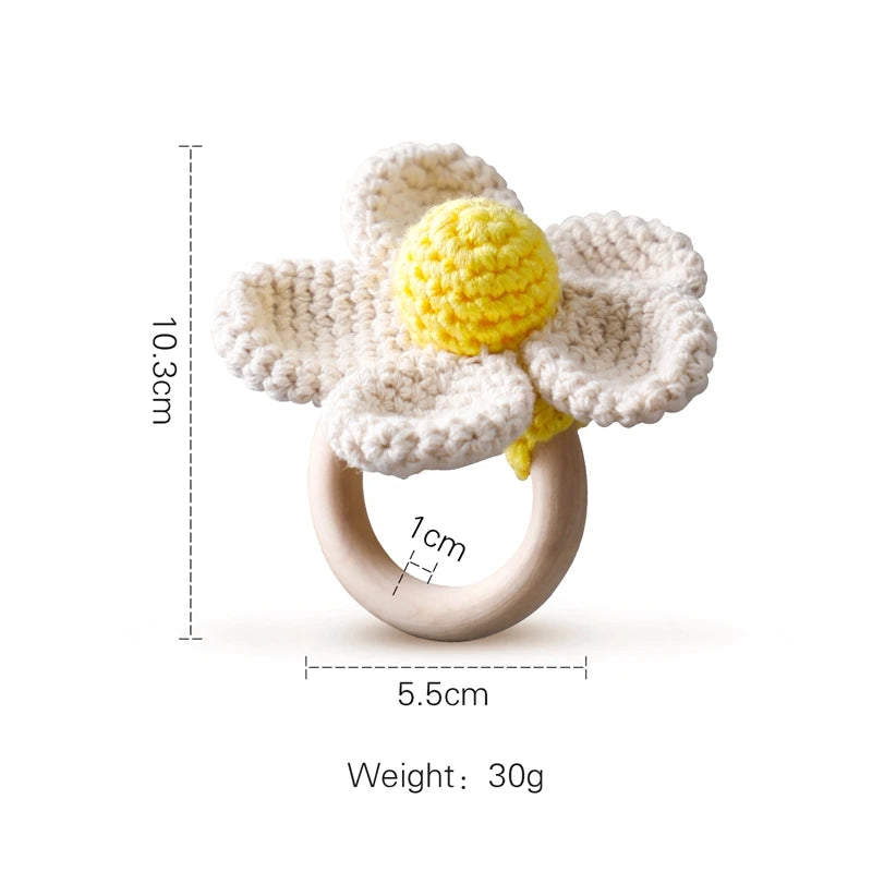 1pc Baby Teether Music Rattle - Animal Crochet Rattle, Elephant & Giraffe Wooden Ring, Babies Gym Montessori Children’s Toys