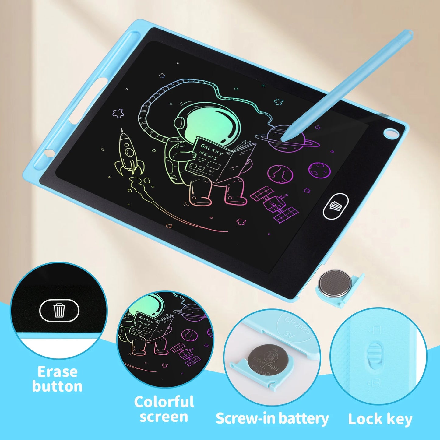 6.5 Inch LCD Writing Tablet Drawing Board – Graffiti Sketchpad, Magic Erasable Handwriting Pad Toy for Kids, Boys Gift