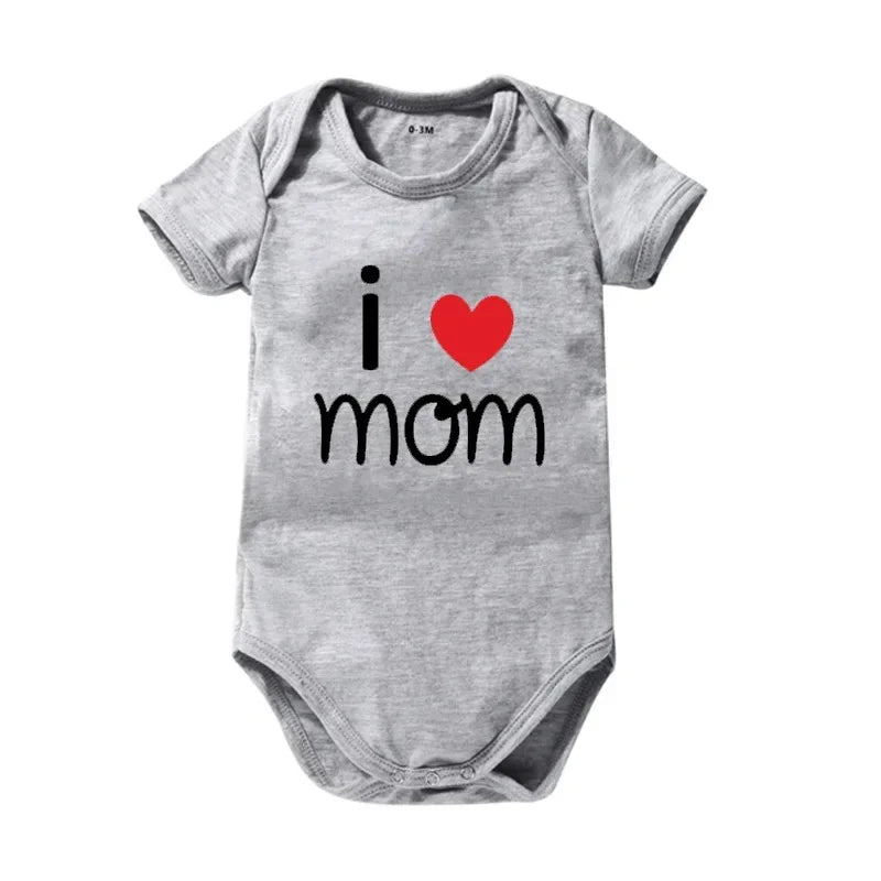 Pure Cotton “I Love Mom” & “I Love Dad” Newborn Rompers - Matching Baby Bodysuits for Twins, Summer Clothes for 0-24 Months