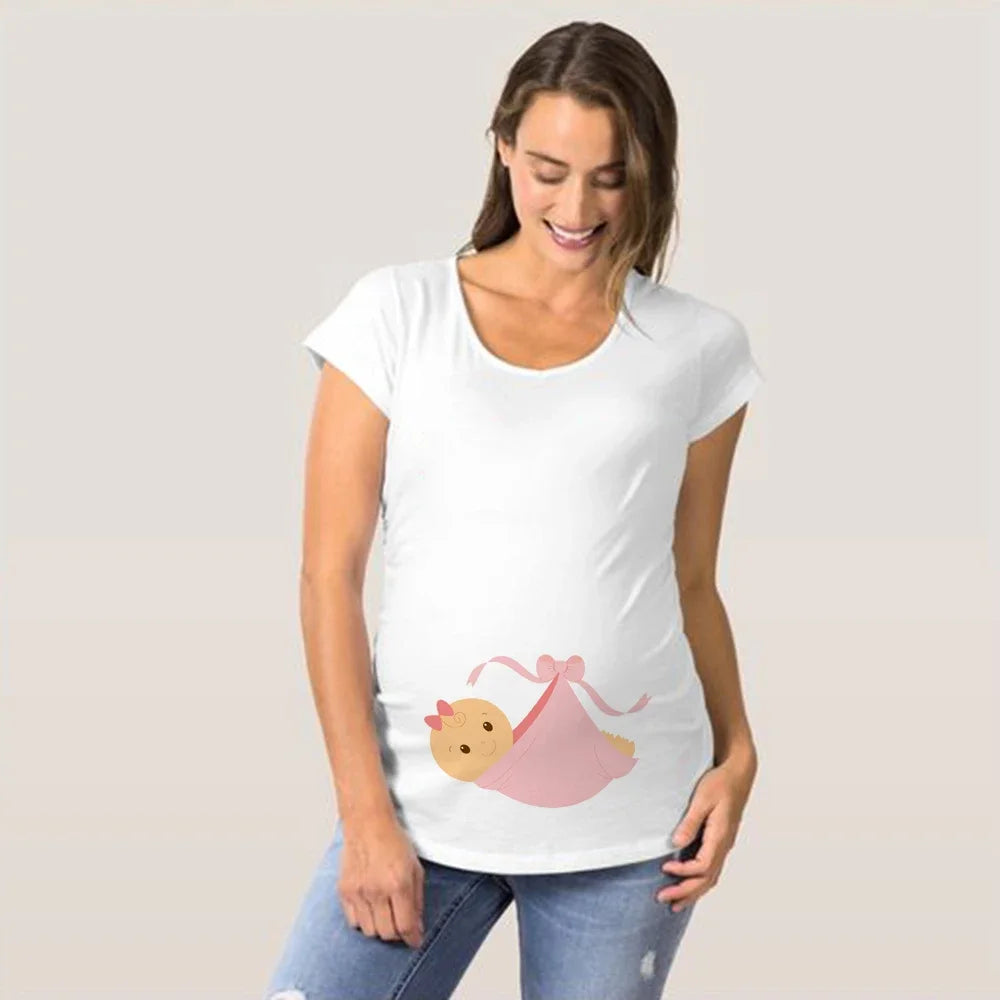 Baby Loading Pls Wait Pregnant Women T-shirt Funny Pregnancy Shirts for Moms Cute Pattern Maternity Shirt Short Sleeve Tops
