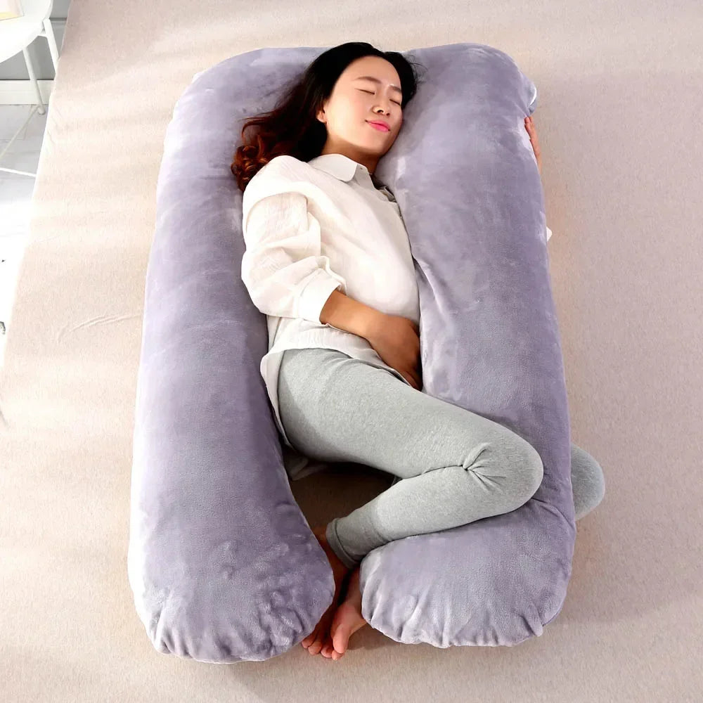 Soft Fleece Pregnancy Pillow - U-Type Lumbar Cushion for Pregnant Women, Multi-Function Side Protection, Pillowcase, PP Cotton