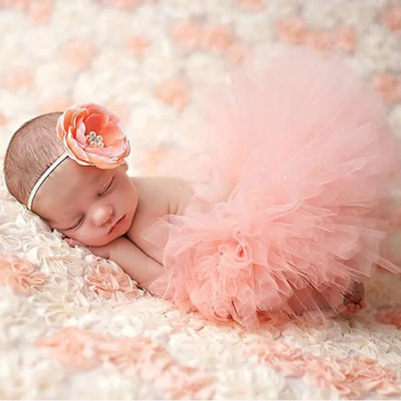 Baby Tutu Skirt Newborn Photography Prop – Cute Princess Infant Outfit with Flower Headband Accessories for Baby Girls Dress