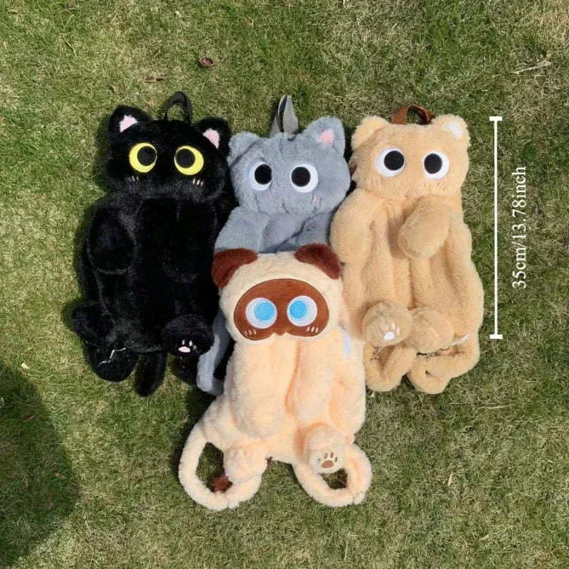 Black Cat Plush Backpack – Big Eyes Kitten Doll Large Capacity Soft Toy Shoulder and Crossbody Bag