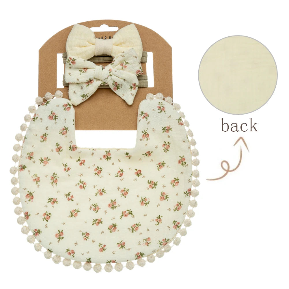 3-Piece Set – Baby Flower Bibs & Headbands, Bow Nylon Hairbands, Double-Side Saliva Towel & Feeding Burp Cloth for Boys & Girls - Kidzy Market