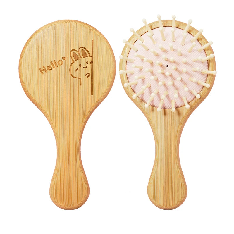 Cute Cat Hair Brush – Natural Wooden Anti-Static Detangle Brush, Scalp Massage Comb, Air Cushion Styling Tool for Girls