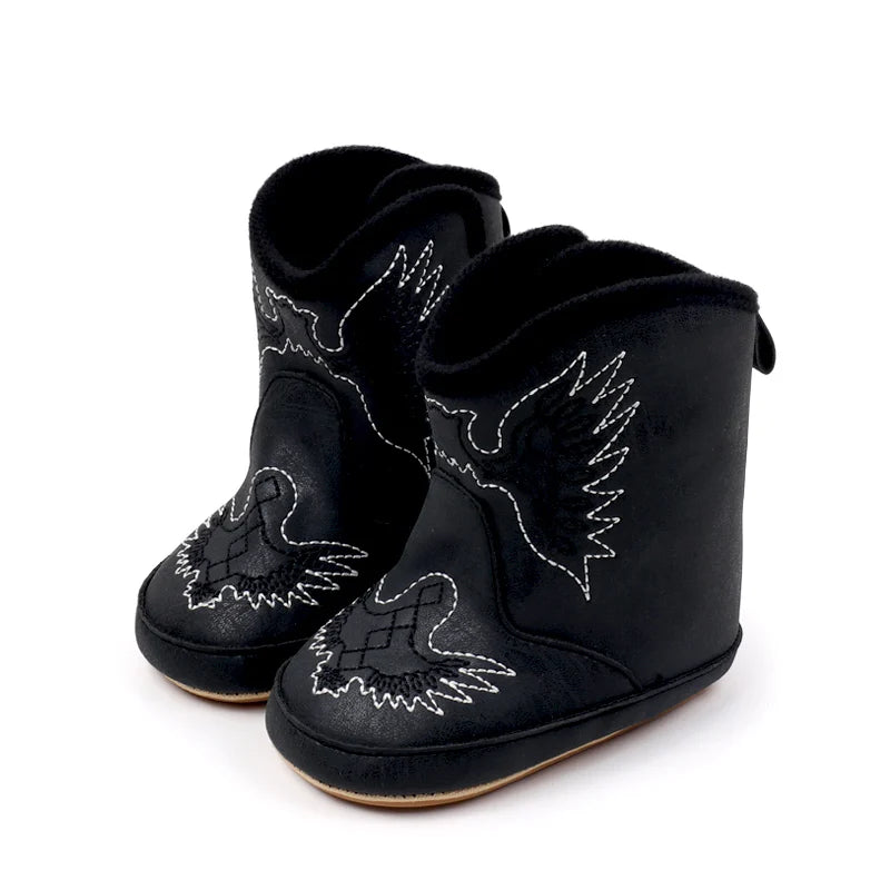 Baby Boys Girls Winter Solid Color Toddler Boots, Rubber Soft Bottom Boots, Embroidered Printed Baby Boots