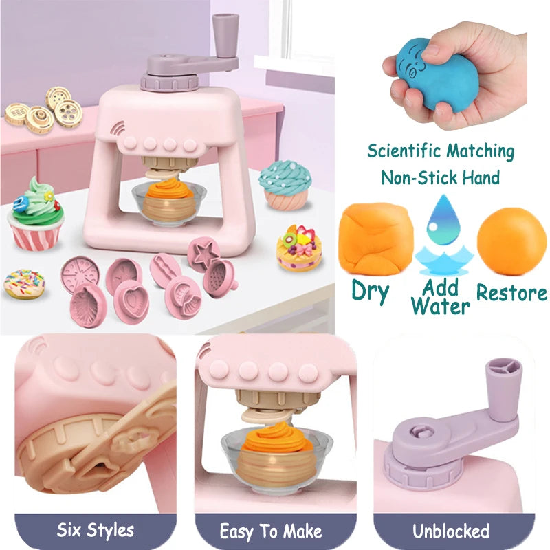 Children's Colored Clay Noodle Machine Kit - DIY Play Dough Tools with Ice Cream Mold, Slime Toys for Kids, Birthday Gift