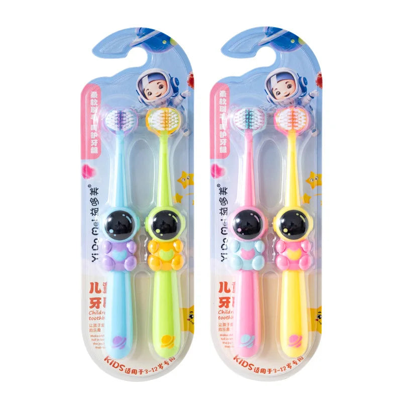 2PCS Children’s Three-Sided Toothbrush – Soft Bristles, Teeth Whitening for 3-12 Years Old Kids, Dental Oral Care