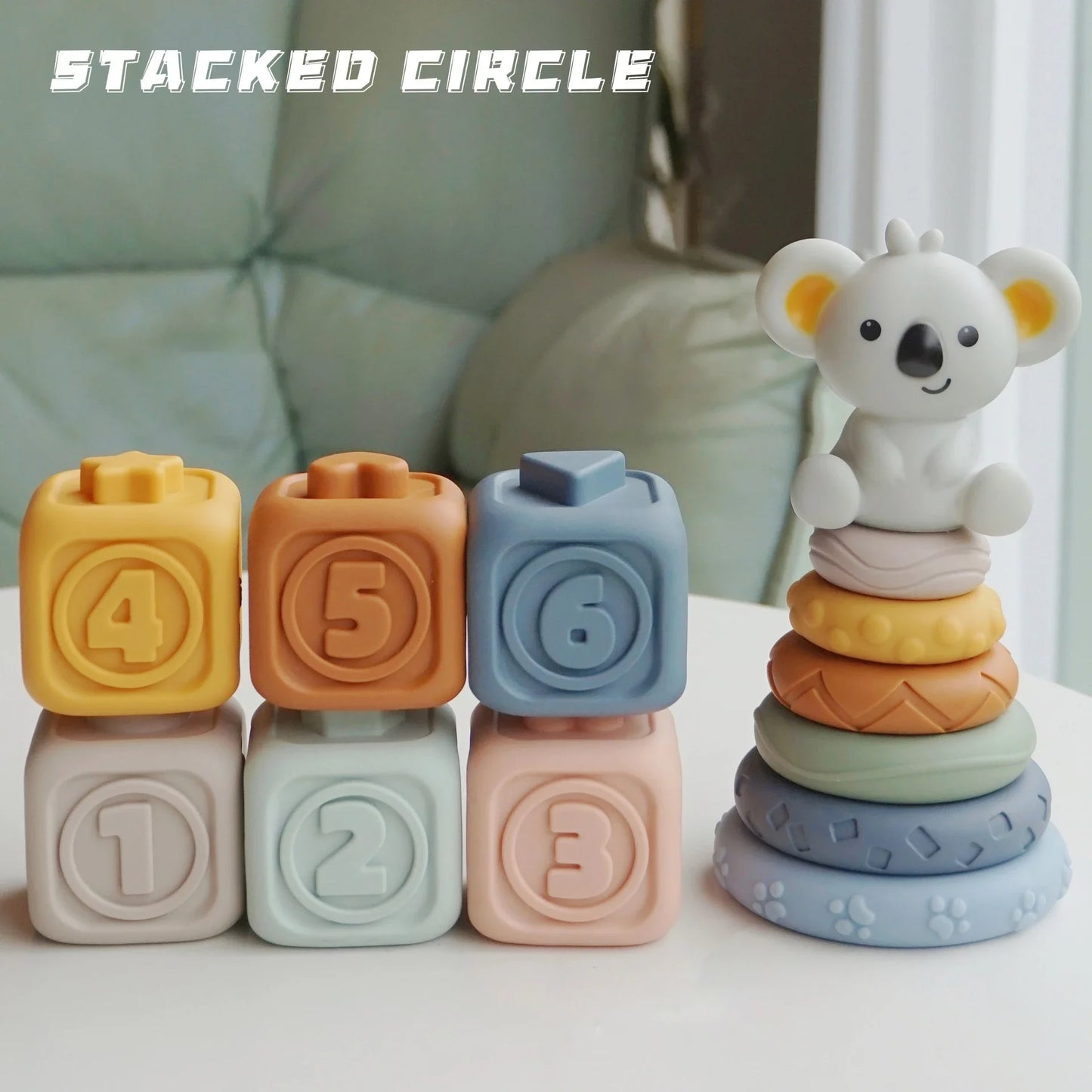 Soft Silicone Block Toy Stacking Tower Bath Teether Montessori
