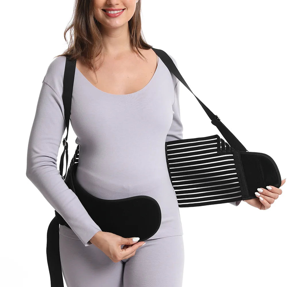 Double Support Back Abdomen Brace, Shoulder Strap Lumbar Adjustable Black M-XXL, Special Abdominal Care Belt for Pregnant Women