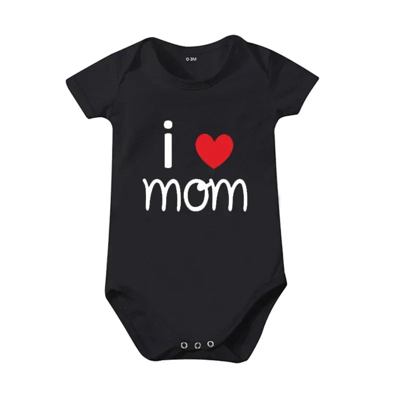Pure Cotton “I Love Mom” & “I Love Dad” Newborn Rompers - Matching Baby Bodysuits for Twins, Summer Clothes for 0-24 Months