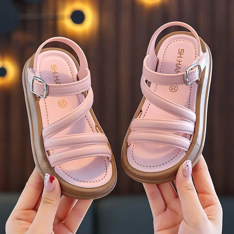Girls’ Sandals – Summer Casual Flat Shoes, Non-Slip Fashion Beach Sandals for Kids