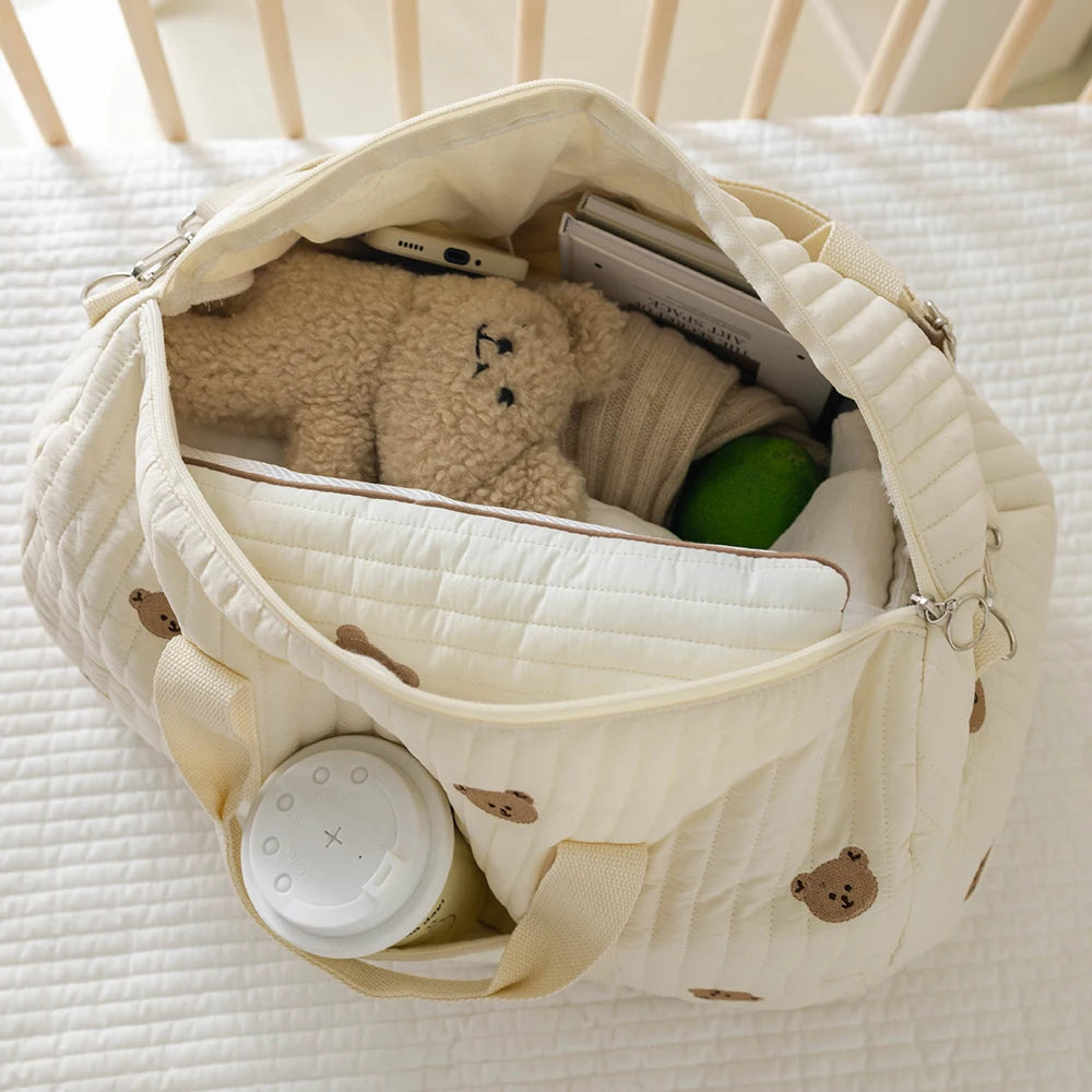 Little Bear Embroidered Mommy Bag – Cute Cartoon Large-Capacity Shoulder Bag for Mother & Baby, Handheld & Single Shoulder Parent-Child Bag - Kidzy Market