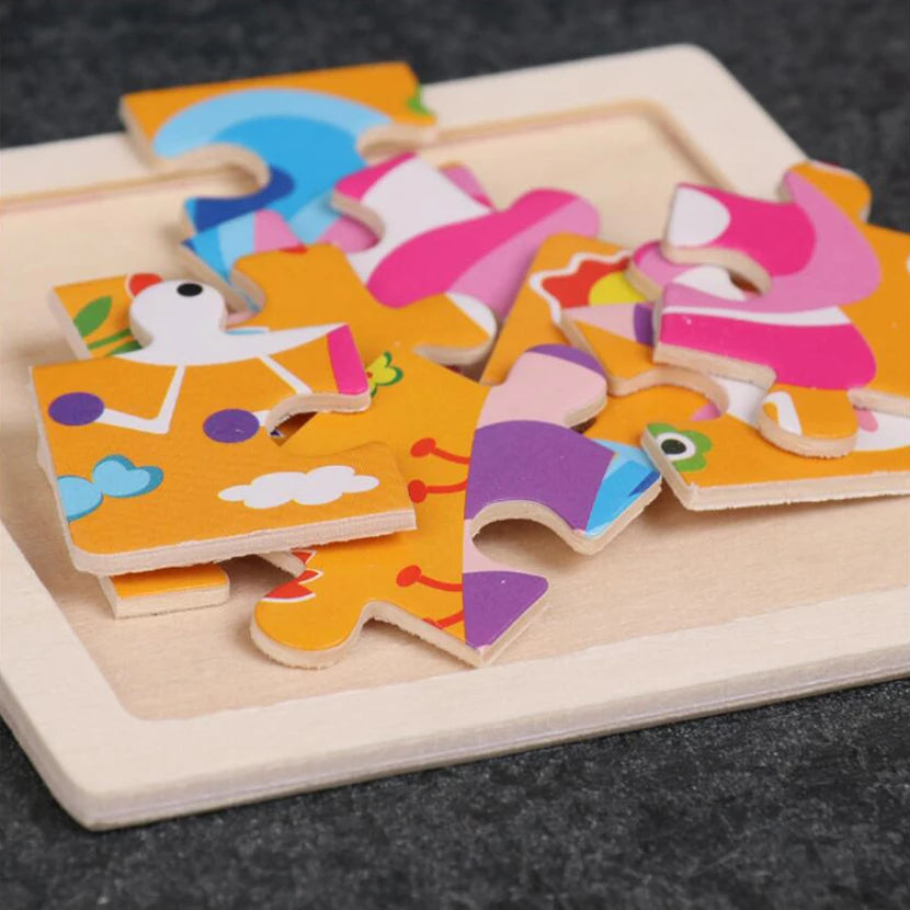 11cm (4.33in) Kids Wooden Jigsaw Puzzle – Cartoon Animal and Vehicle Montessori Educational Toy