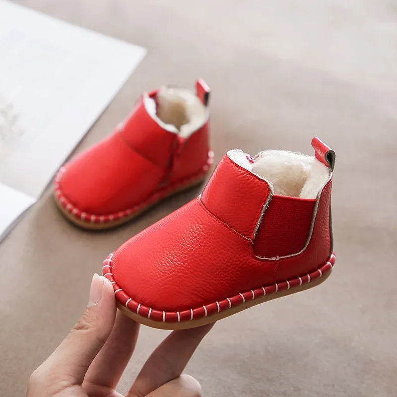 Autumn Winter Baby Girls Boys Genuine Leather Snow Boots Warm Plush Outdoor Infant Toddler Shoes Soft Bottom Kids Children Shoes