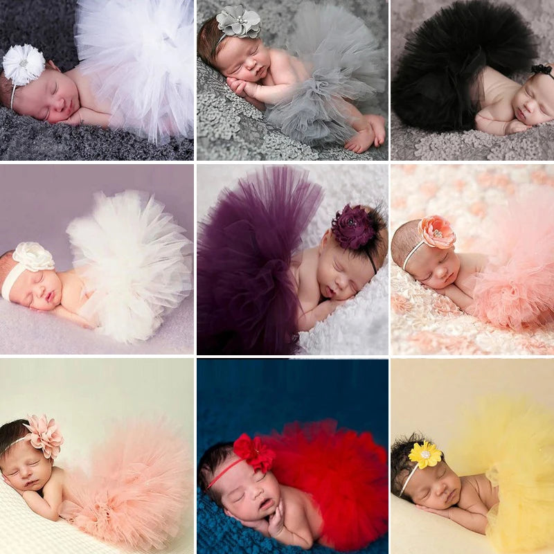Baby Tutu Skirt Newborn Photography Prop – Cute Princess Infant Outfit with Flower Headband Accessories for Baby Girls Dress