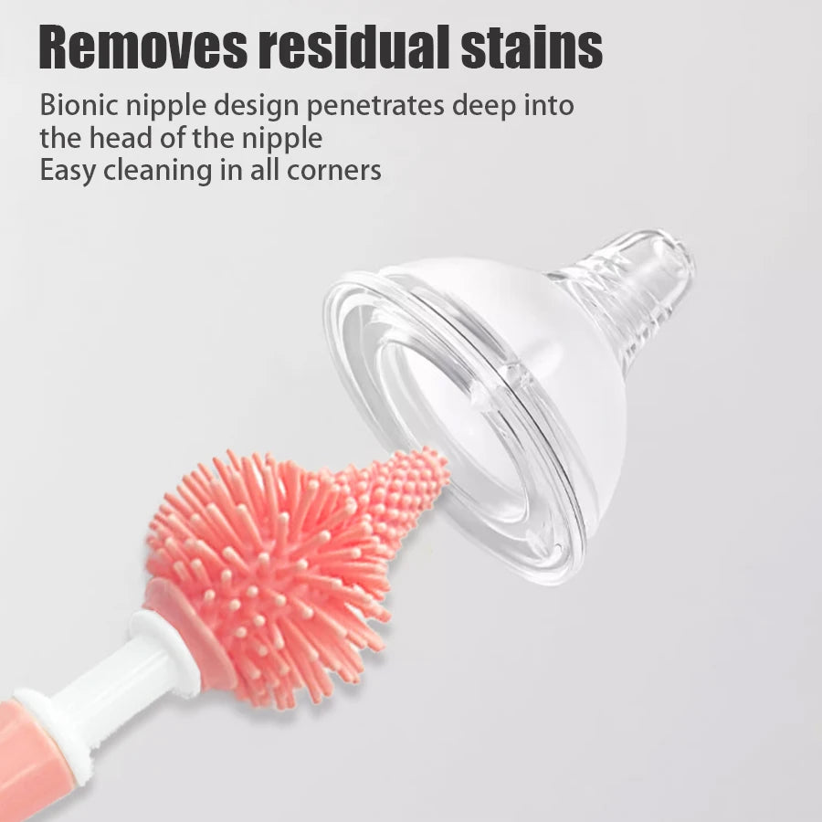 Baby bottle nipple cleaning brush made of liquid silicone, ideal for cleaning children's cups and nipples—an essential home item.