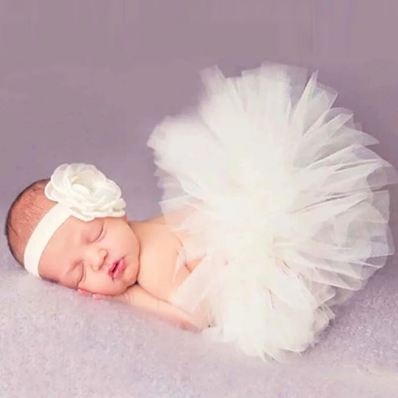 Baby Tutu Skirt Newborn Photography Prop – Cute Princess Infant Outfit with Flower Headband Accessories for Baby Girls Dress
