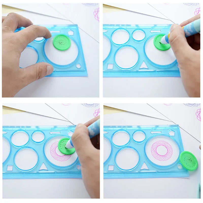 Geometry Spirograph Drawing Stencil Set – Painting Template and Ruler Art Craft for Kids, Creative Educational Toy with Flower Designs