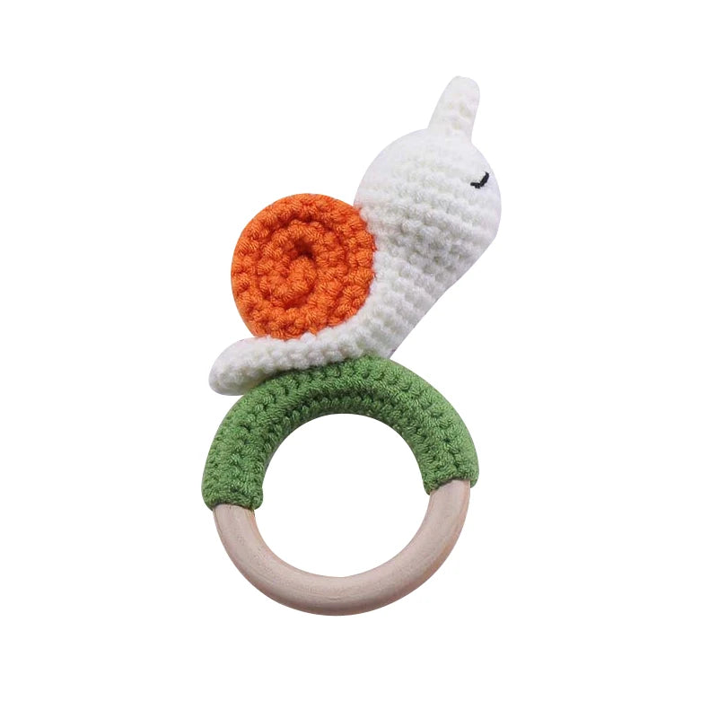 1pc Baby Teether Music Rattle - Animal Crochet Rattle, Elephant & Giraffe Wooden Ring, Babies Gym Montessori Children’s Toys
