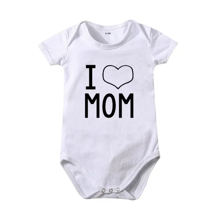 Pure Cotton “I Love Mom” & “I Love Dad” Newborn Rompers - Matching Baby Bodysuits for Twins, Summer Clothes for 0-24 Months