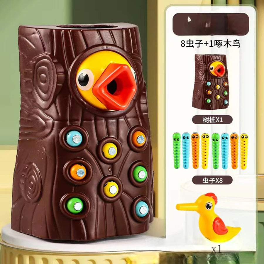 Montessori Educational Toys for Children – Woodpecker Catch Worms Magnetic Game, Toddler Development Busy Board Toy for Kids