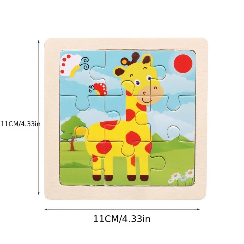 11cm (4.33in) Kids Wooden Jigsaw Puzzle – Cartoon Animal and Vehicle Montessori Educational Toy