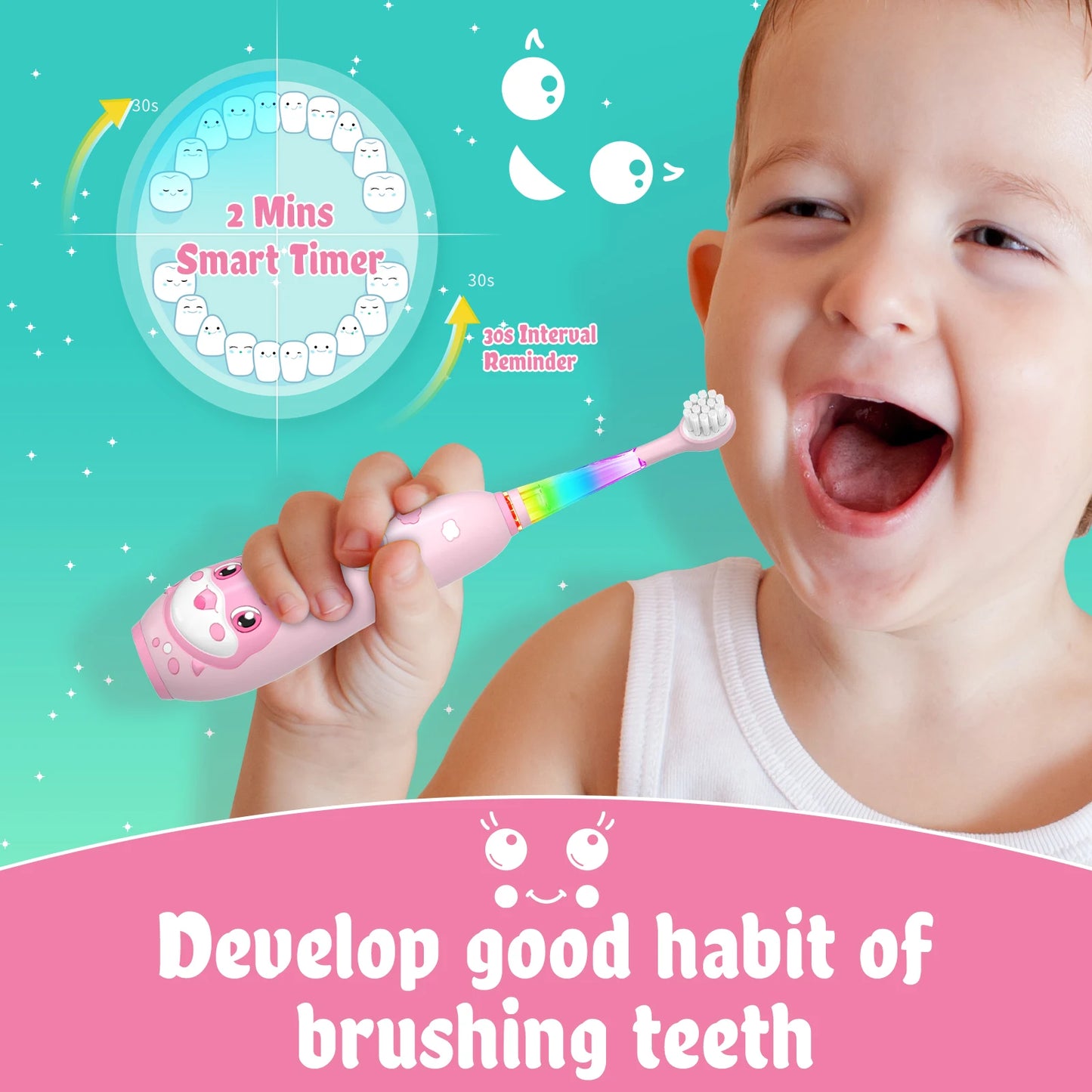 Seago Kids Electric Toothbrush - Sonic Child Dolphin Design with LED Smart Timer - IPX7 Waterproof Teeth Cleaning