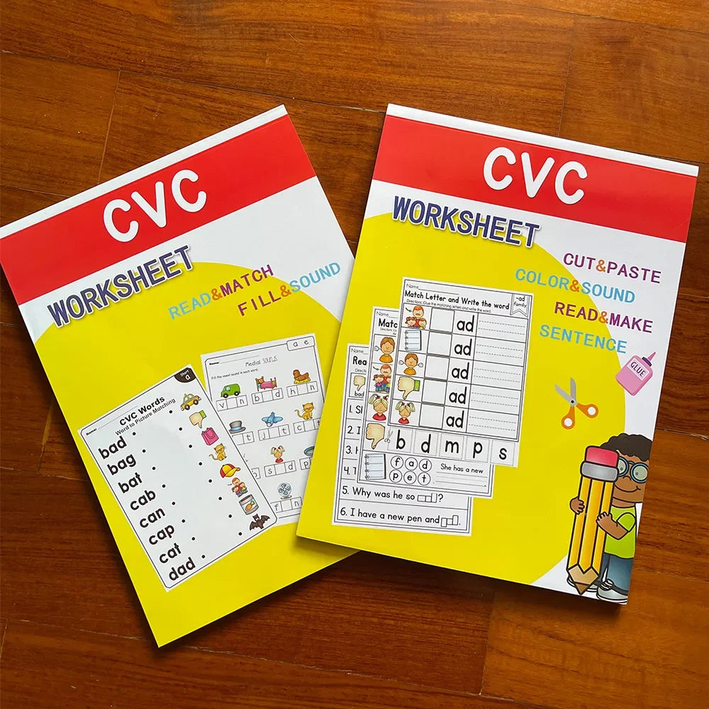 English CVC Words Phonics Workbook – Language Arts Skills Book for Kids (2 Books)