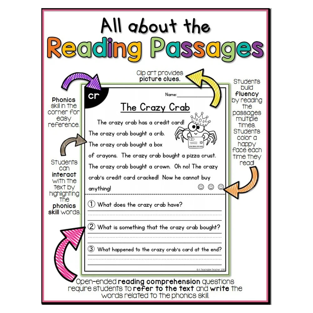 Phonics Reading Comprehension Passages Set – 4 Books for Kids' Phonics Skill Practice