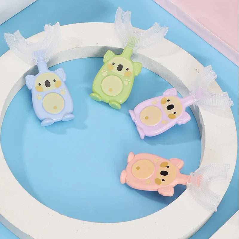 Baby 360 Degree U-Shaped Toothbrush - Soft Silicone Cartoon Penguin Koala Children Oral Care