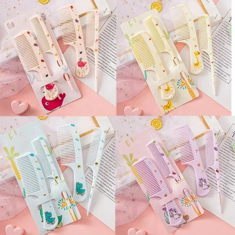 2Pcs Kids Hair Combs Set - Portable Anti-Static Plastic Comb - Cartoon Animal Hairdressing Comb with Pointed Tail for Girls