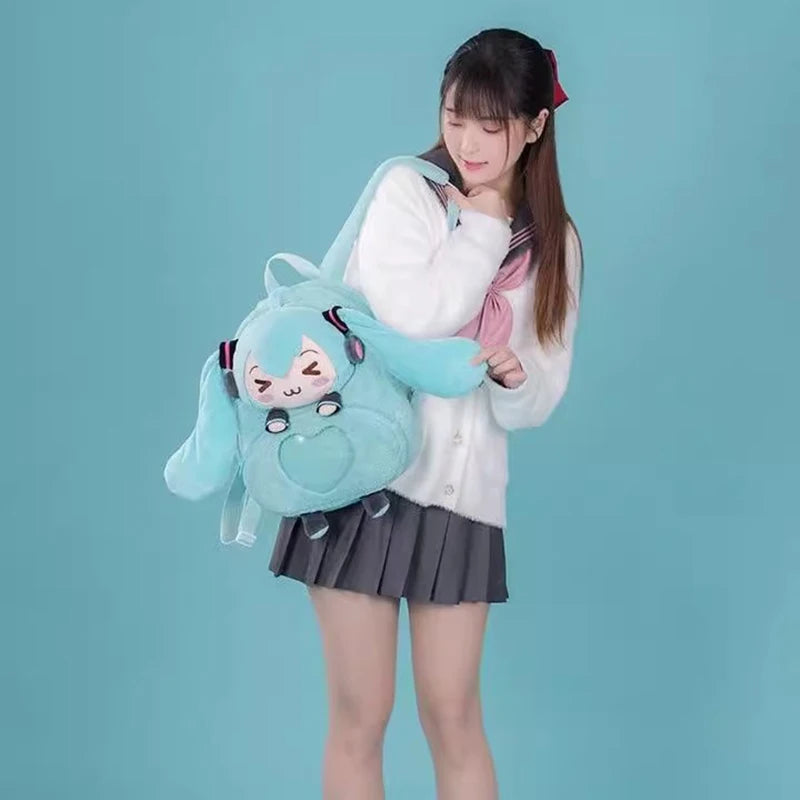 Hatsune Miku Embroidered Anime Plush Backpack – Sweet Cute Large Capacity Soft Storage Bag for Girls