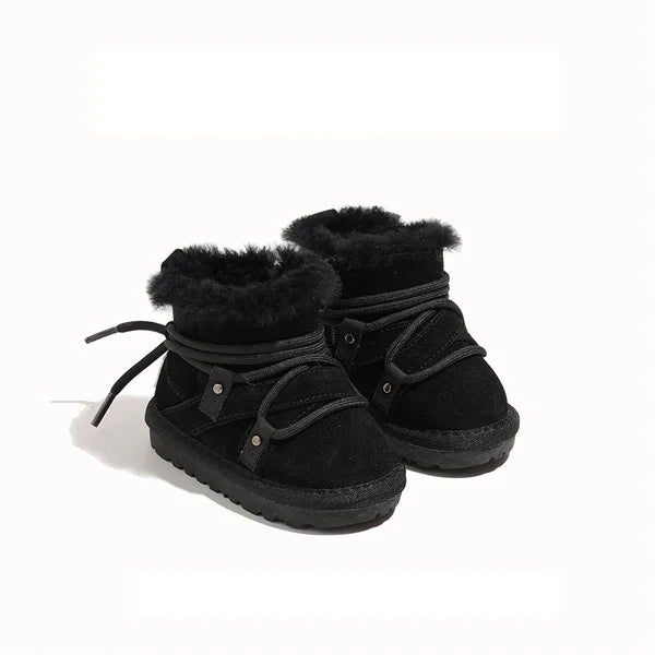 2024 New Winter Baby Snow Boots, Leather Warm Plush Infant Shoes, Soft Sole Boys Boots, Fashion Toddler Girls Boots (Size 16-25)